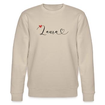 Laura Name Vorname Kalligrafieherz - Stanley/Stella Unisex Bio-Sweatshirt CHANGER  - Beige - Vorne - Nik (191cm) & Marisol (170cm)