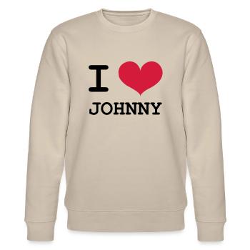 Ich liebe Johnny! - Stanley/Stella Unisex Bio-Sweatshirt CHANGER  - Beige - Vorne - Nik (191cm) & Marisol (170cm)