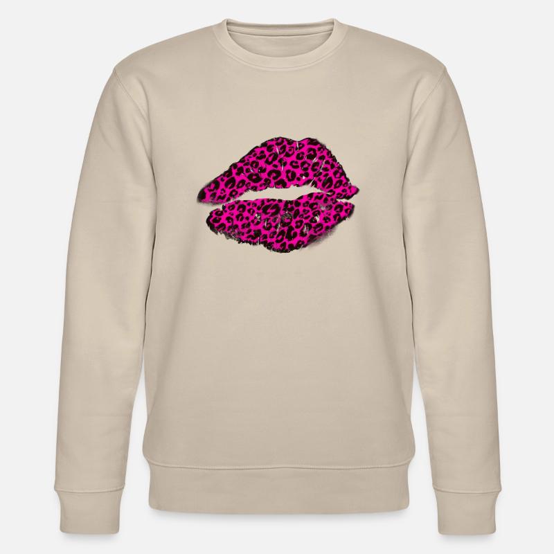 Lips with leopard pattern - Stanley/Stella CHANGER Unisex Organic Sweatshirt - beige