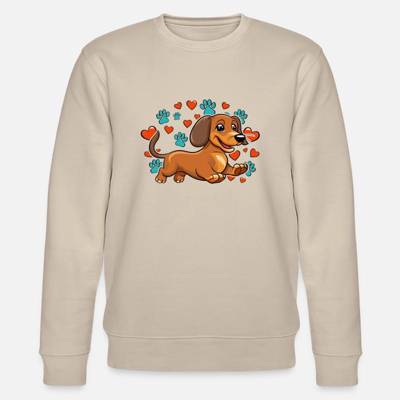 Fröhlicher Dackel Herz-Pfoten - Stanley/Stella Unisex Bio-Sweatshirt CHANGER  - Beige