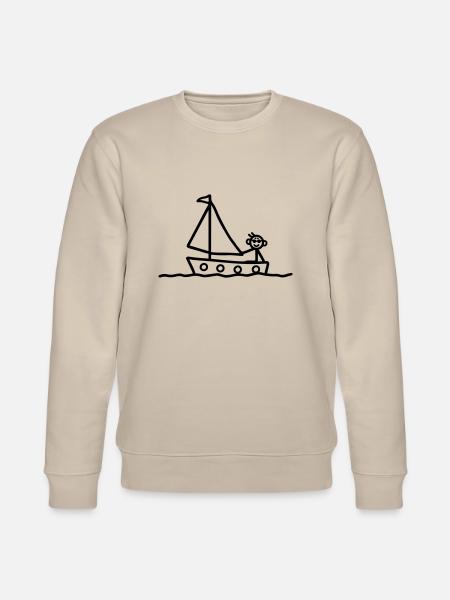 Strichmännchen im Boot - segeln - Stanley/Stella Unisex Bio-Sweatshirt CHANGER - Beige