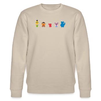 Sesamstraße Pixeldesign Charaktere - Stanley/Stella Unisex Bio-Sweatshirt CHANGER  - Beige - Vorne - Nik (191cm) & Marisol (170cm)