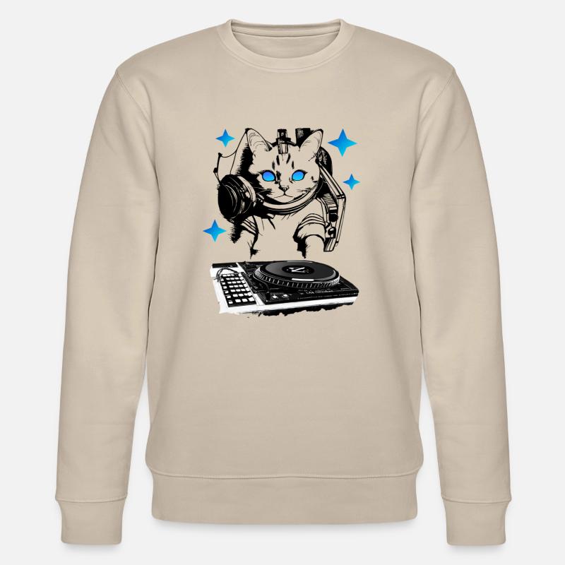 DJ Katze mit Mischpult - Stanley/Stella Unisex Bio-Sweatshirt CHANGER  - Beige