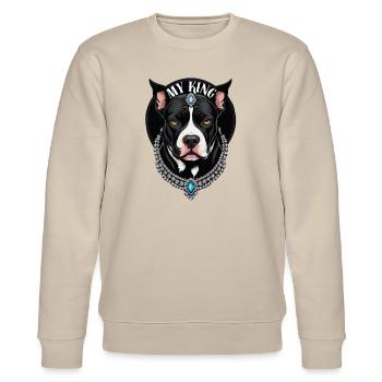 My King the Pitbull - Stanley/Stella Unisex Bio-Sweatshirt CHANGER  - Beige - Vorne - Nik (191cm) & Marisol (170cm)