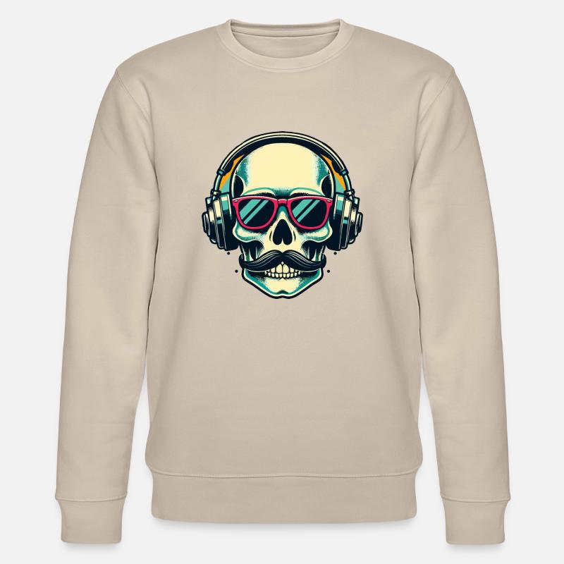 Totenkopf in Kopfhörern - Stanley/Stella Unisex Bio-Sweatshirt CHANGER  - Beige