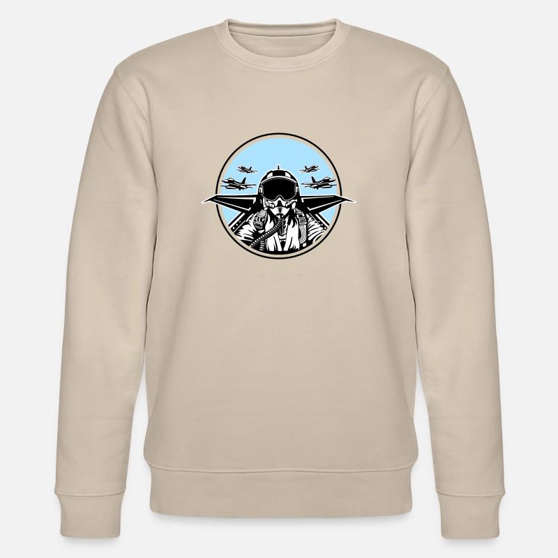 Jet Pilot / Kampfpilot 01_weiß Schwarz - Stanley/Stella Unisex Bio-Sweatshirt CHANGER  - Beige
