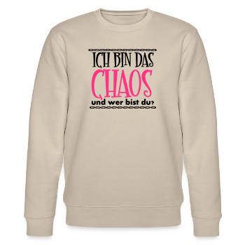Ich bin das Chaos Geschenk - Stanley/Stella Unisex Bio-Sweatshirt CHANGER  - Beige - Vorne - Nik (191cm) & Marisol (170cm)