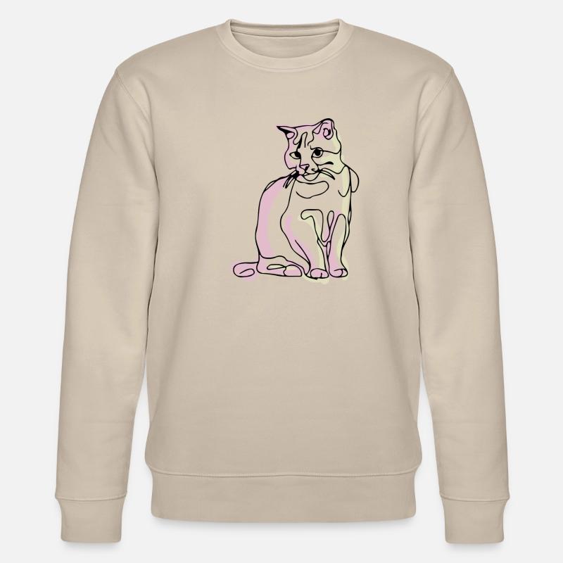 Katze- Ein-Strich-Zeichnung - Stanley/Stella Unisex Bio-Sweatshirt CHANGER  - Beige