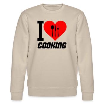 i_love_cooking_02 - Stanley/Stella Unisex Bio-Sweatshirt CHANGER  - Beige - Vorne - Nik (191cm) & Marisol (170cm)