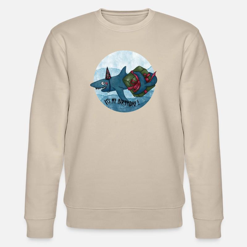 Birthday shark with gift - Stanley/Stella CHANGER Unisex Organic Sweatshirt - beige