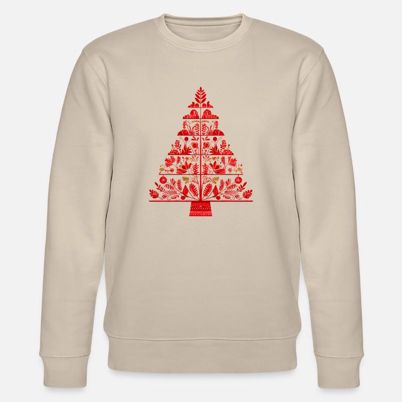 Abstrakter Weihnachtsbaum Rot – Boho Folk Art - Stanley/Stella Unisex Bio-Sweatshirt CHANGER  - Beige