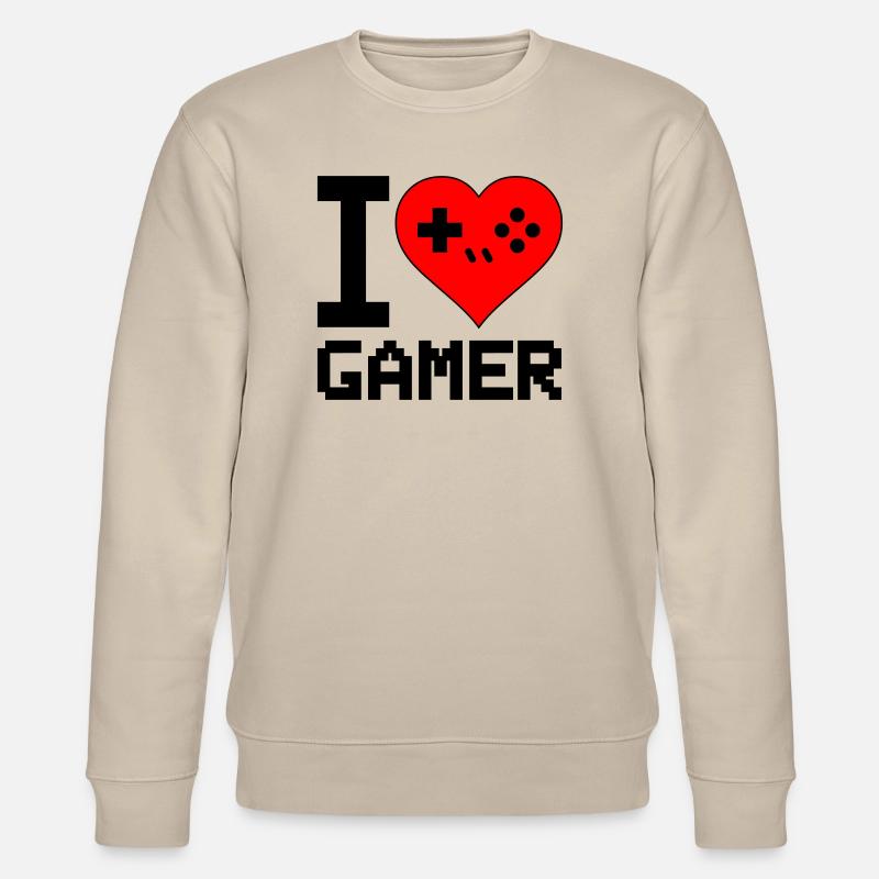 Herz mit Game-Controller Silhouette - Stanley/Stella Unisex Bio-Sweatshirt CHANGER  - Beige