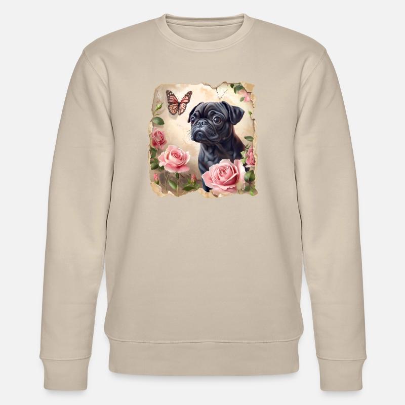 Schwarzer Mops mit Schmetterling - Stanley/Stella Unisex Bio-Sweatshirt CHANGER  - Beige