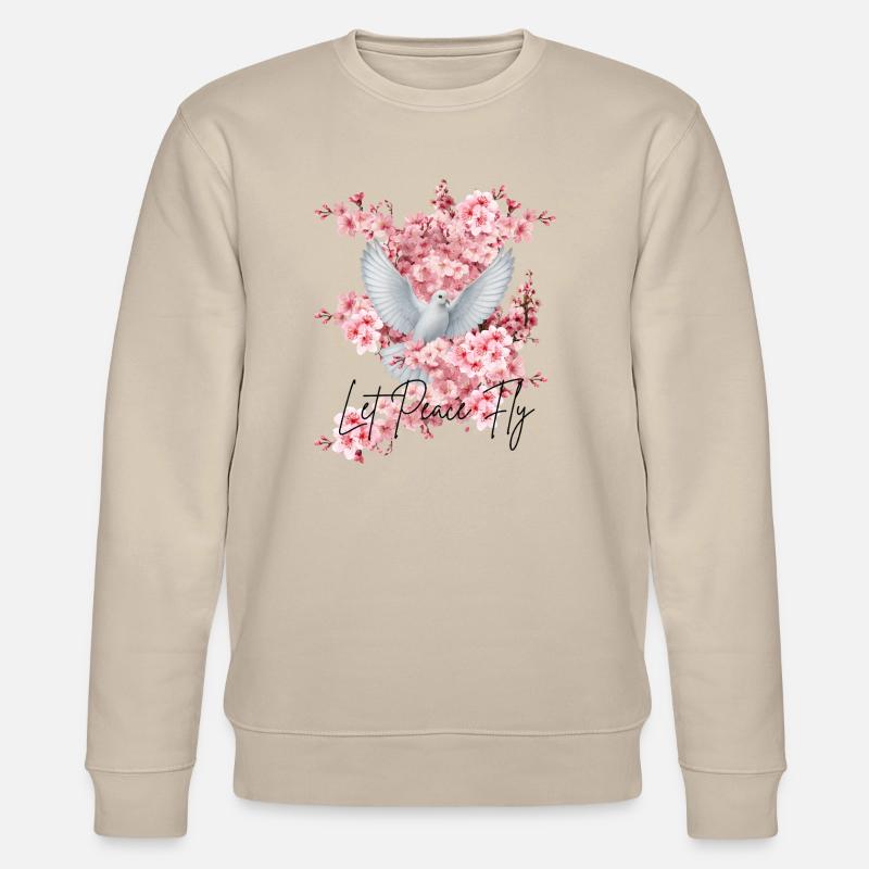 Friedens-Taube vor Kirschblüten - Stanley/Stella Unisex Bio-Sweatshirt CHANGER  - Beige