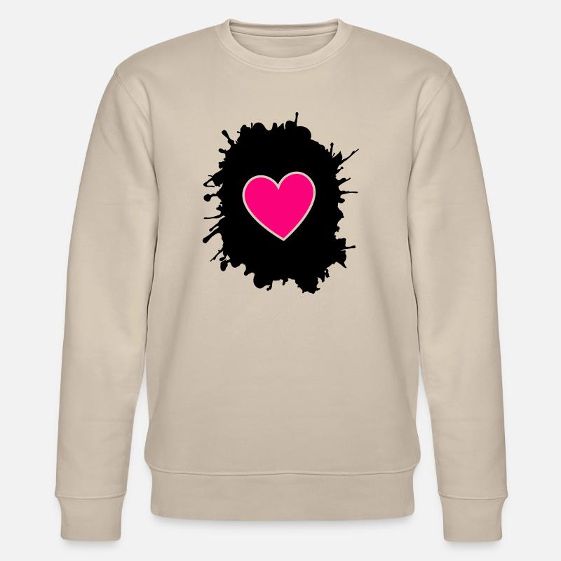 Magenta Herz auf Schwarz - Stanley/Stella Unisex Bio-Sweatshirt CHANGER - Beige