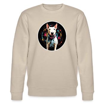Minibullterrier in buntem Farbkreis in Aquarell - Stanley/Stella Unisex Bio-Sweatshirt CHANGER  - Beige - Vorne - Nik (191cm) & Marisol (170cm)