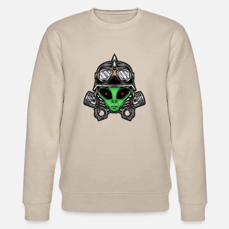 Alien Biker Head Illustration - Stanley/Stella Unisex Bio-Sweatshirt CHANGER  - Beige