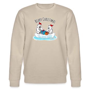 Eisbär Merry Christmas beim Geschenke auspacken - Stanley/Stella Unisex Bio-Sweatshirt CHANGER  - Beige - Vorne - Nik (191cm) & Marisol (170cm)