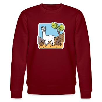 Cuck! A white llama! Or is that an alpaca? - Stanley/Stella CHANGER Unisex Organic Sweatshirt - burgundy - Front - Nik (191cm) & Marisol (170cm)