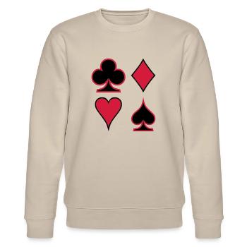Poker Deck Dealer Trumpf Spielkarten Skat Canasta - Stanley/Stella Unisex Bio-Sweatshirt CHANGER  - Beige - Vorne - Nik (191cm) & Marisol (170cm)