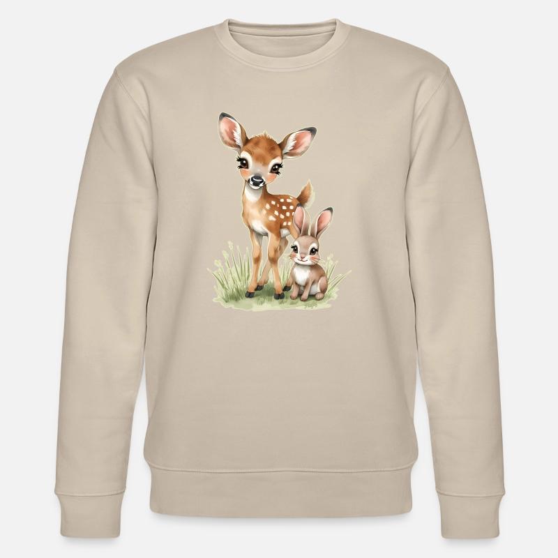 🦌🐰Rehkitz und Tender Bunny – Illustration - Stanley/Stella Unisex Bio-Sweatshirt CHANGER  - Beige