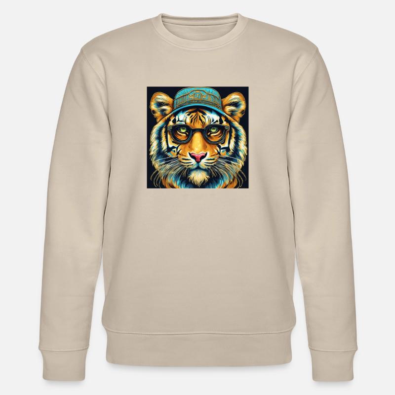 Tiger Kopf mit Brille Nerd - Stanley/Stella Unisex Bio-Sweatshirt CHANGER  - Beige