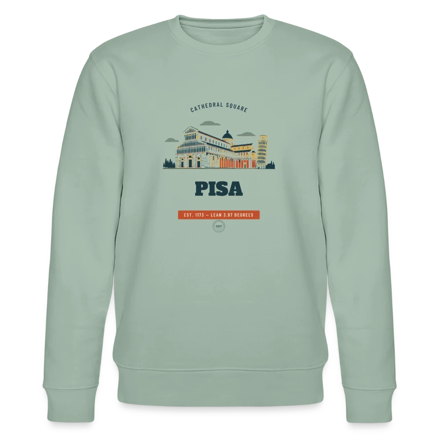Pisa badge on a stanley/stella changer unisex organic sweatshirt, aloe, front