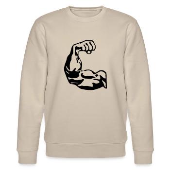 Bodybuilder Bizeps - Stanley/Stella Unisex Bio-Sweatshirt CHANGER  - Beige - Vorne - Nik (191cm) & Marisol (170cm)