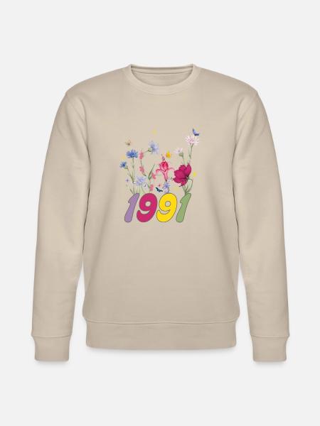 Year of birth 1991 wildflowers - Stanley/Stella CHANGER Unisex Organic Sweatshirt - beige