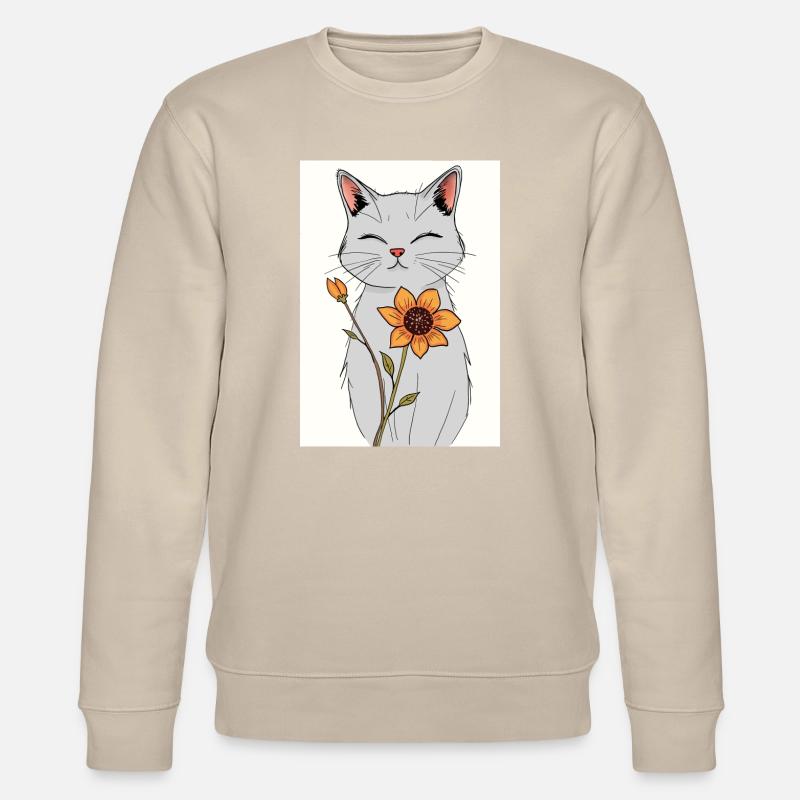 Gelassene Katze mit Sonnenblume - Stanley/Stella Unisex Bio-Sweatshirt CHANGER  - Beige