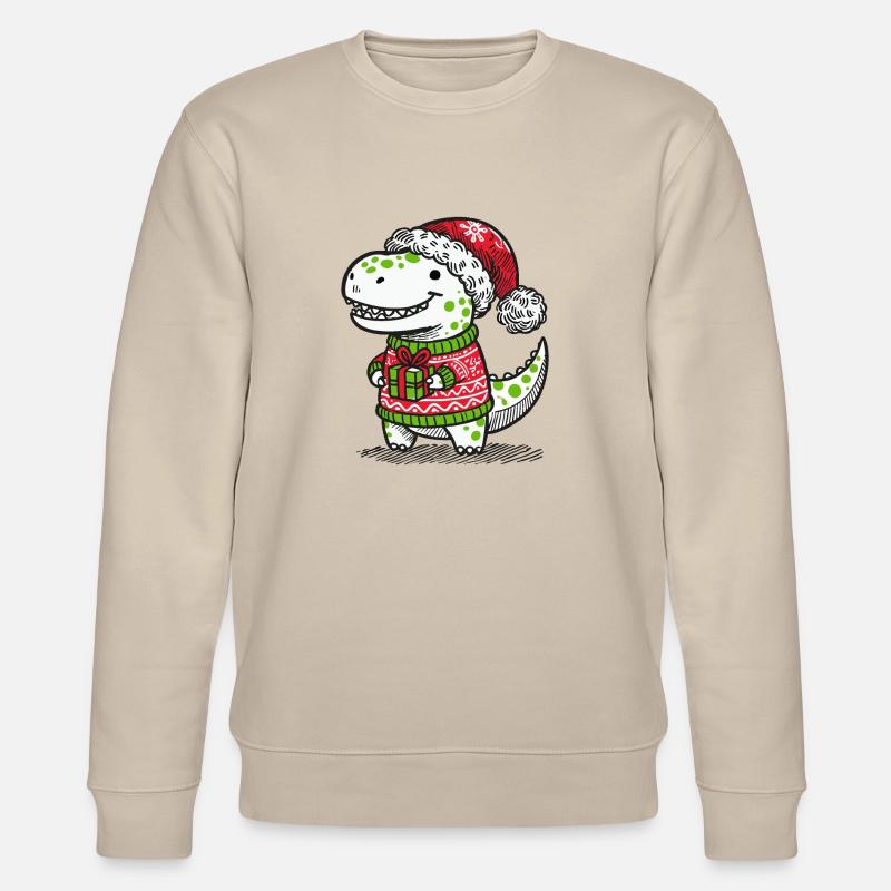 Weihnachts-T-Rex mit Geschenk - Stanley/Stella Unisex Bio-Sweatshirt CHANGER  - Beige