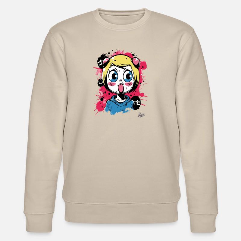 Farb-Explosion: Das freche Graffiti-Katzen-Mädchen - Stanley/Stella Unisex Bio-Sweatshirt CHANGER  - Beige
