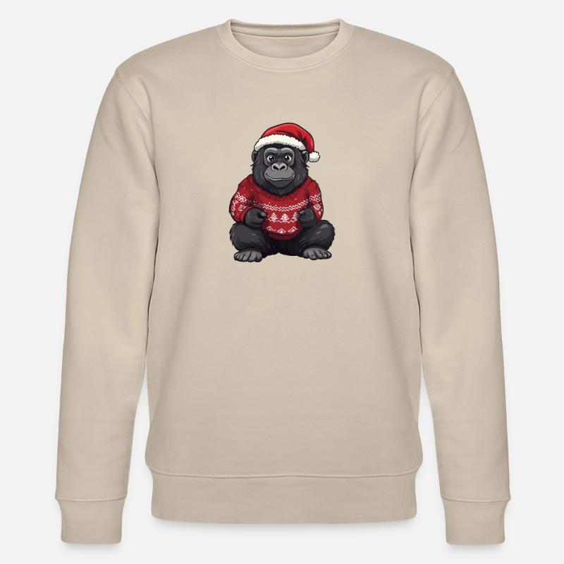 Gorilla Weihnachten Comic - Stanley/Stella Unisex Bio-Sweatshirt CHANGER  - Beige