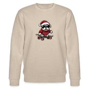 Bulldog Dog Christmas Skateboard - Stanley/Stella CHANGER Unisex Organic Sweatshirt - beige - Front - Nik (191cm) & Marisol (170cm)