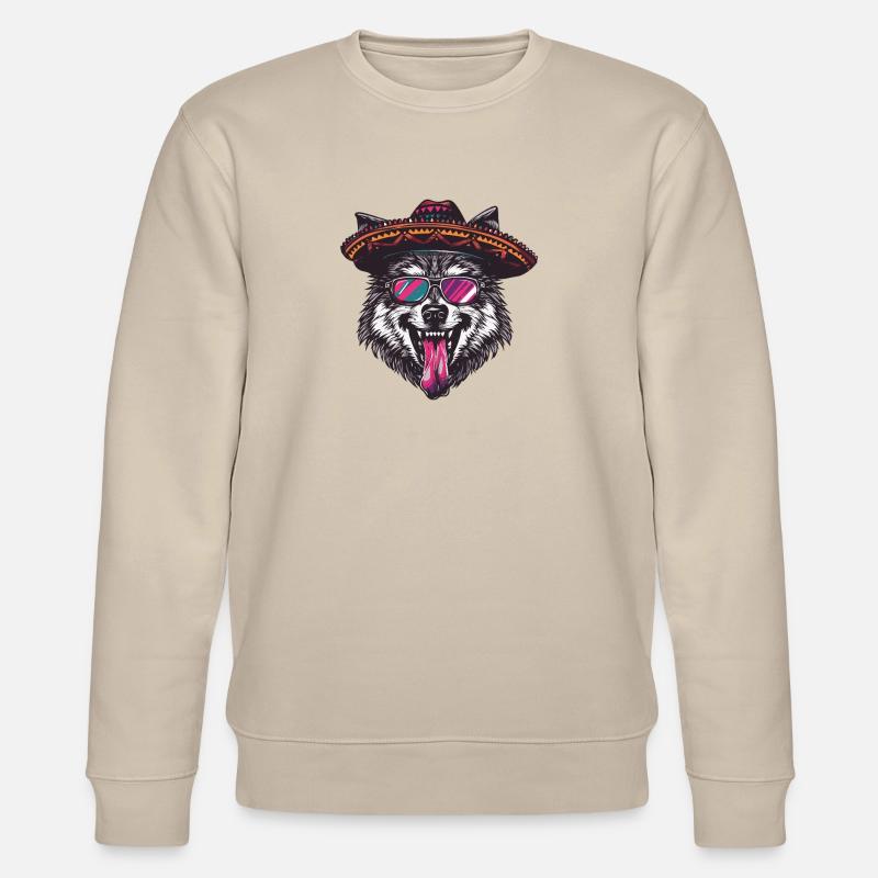 Loup Bande Dessinée Drôle Sombrero - Sweat bio CHANGER Stanley/Stella Unisexe - beige