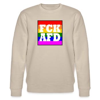 Fck afd - Stanley/Stella Unisex Bio-Sweatshirt CHANGER  - Beige - Vorne - Nik (191cm) & Marisol (170cm)