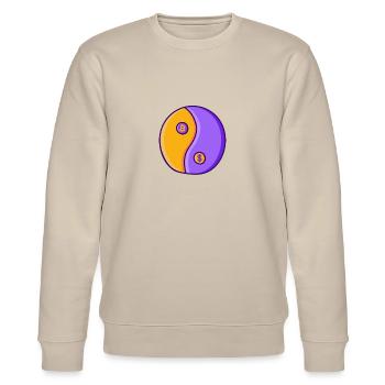 Bitcoin BTC Yin Yang Symbol - Stanley/Stella Unisex Bio-Sweatshirt CHANGER  - Beige - Vorne - Nik (191cm) & Marisol (170cm)