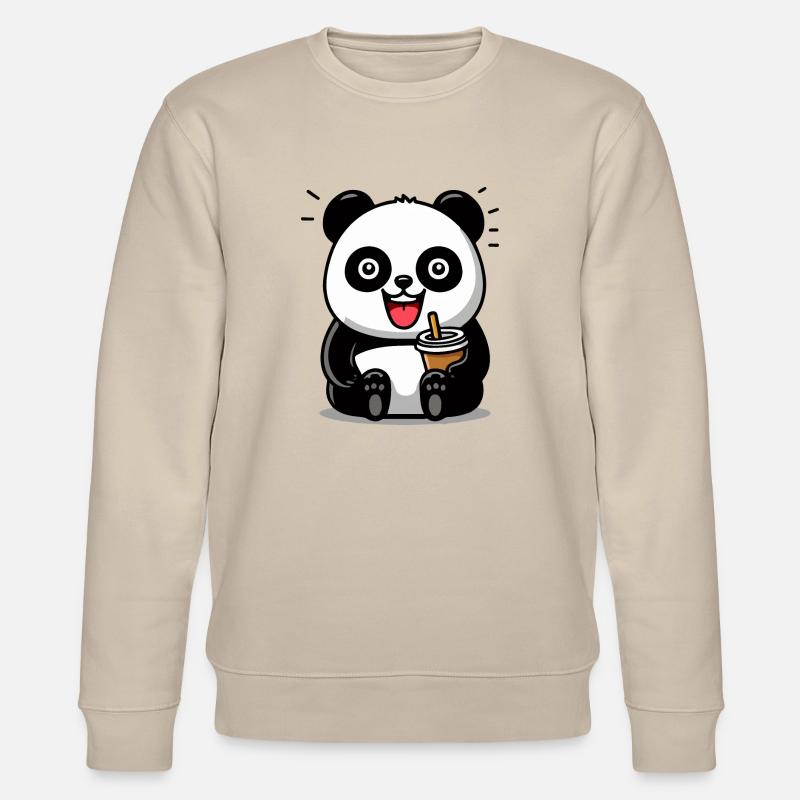 Süßer Panda mit Getränk - Stanley/Stella Unisex Bio-Sweatshirt CHANGER  - Beige