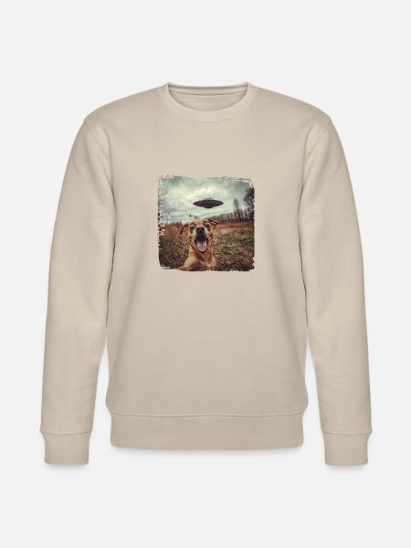 Sjov hund Selfie Ufo Meme Gave - Stanley/Stella økologisk unisex-sweatshirt CHANGER  - beige