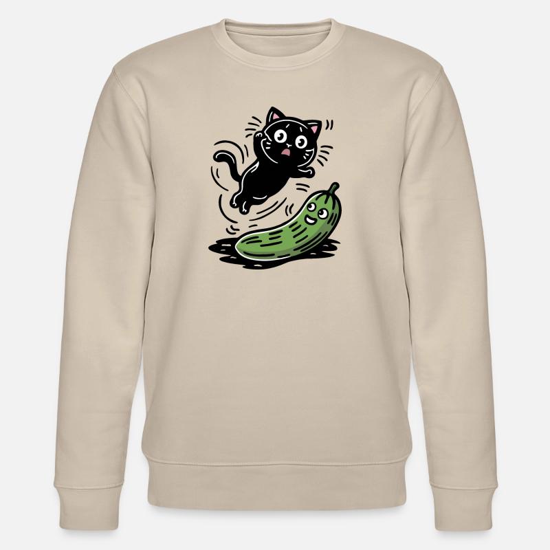 Verängstigte Katze und Gurke - Stanley/Stella Unisex Bio-Sweatshirt CHANGER  - Beige