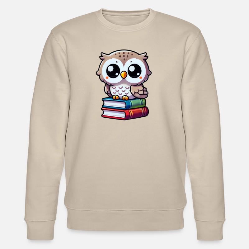 Eule auf Büchern - Stanley/Stella Unisex Bio-Sweatshirt CHANGER  - Beige