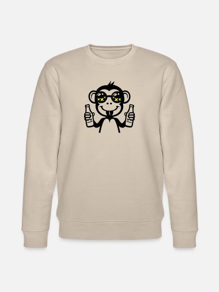 Monkey Drinking Funny Beer - Stanley/Stella CHANGER Unisex Organic Sweatshirt - beige