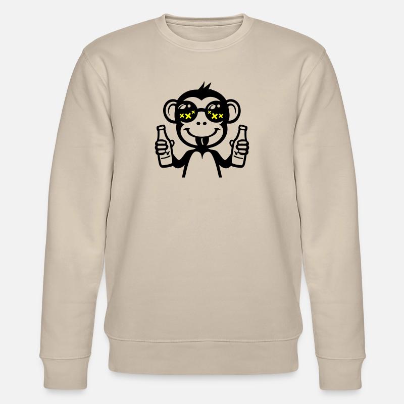 Monkey Drinking Funny Beer - Stanley/Stella CHANGER Unisex Organic Sweatshirt - beige