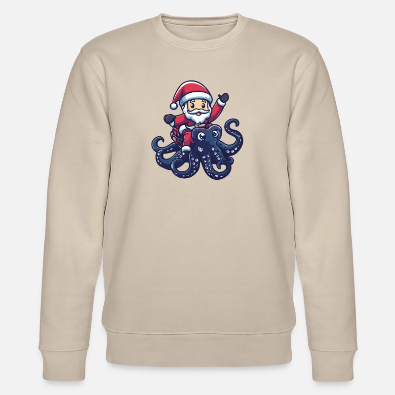 Oktopus Weihnachtsmann - Stanley/Stella Unisex Bio-Sweatshirt CHANGER  - Beige