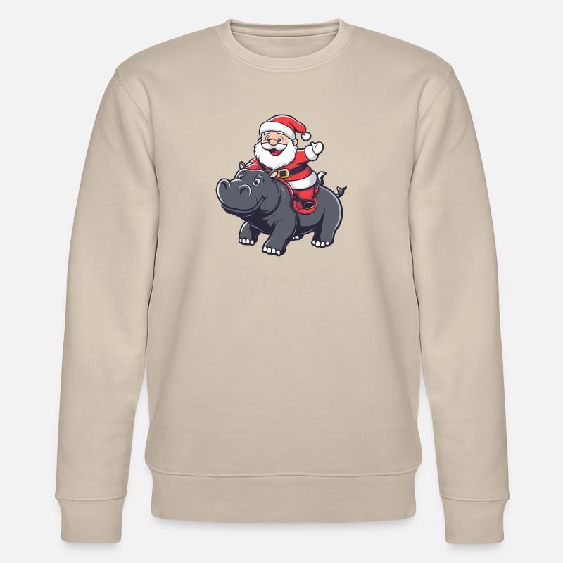 Nilpferd Weihnachtsmann Cartoon - Stanley/Stella Unisex Bio-Sweatshirt CHANGER  - Beige