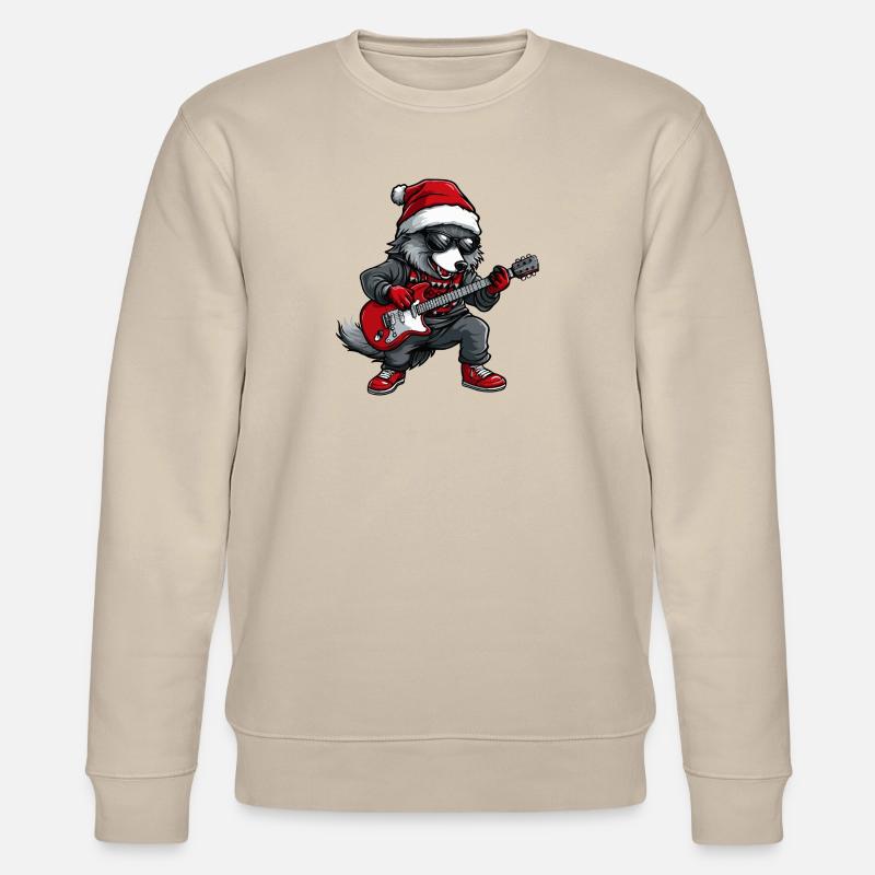 Wolf Weihnachten Rocker Gitarre - Stanley/Stella Unisex Bio-Sweatshirt CHANGER  - Beige