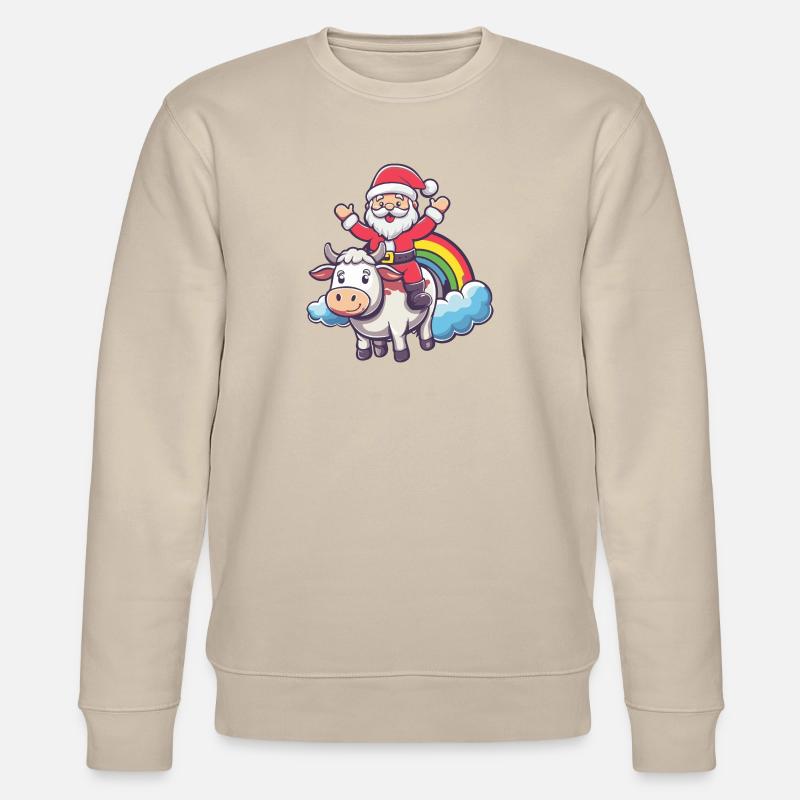 Kuh Weihnachtsmann Regenbogen - Stanley/Stella Unisex Bio-Sweatshirt CHANGER  - Beige
