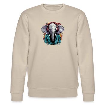 Elefant hört Musik Kopfhörer - Stanley/Stella Unisex Bio-Sweatshirt CHANGER  - Beige - Vorne - Nik (191cm) & Marisol (170cm)
