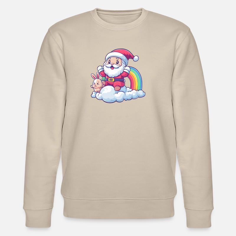 Hase Weihnachtsmann Regenbogen - Stanley/Stella Unisex Bio-Sweatshirt CHANGER  - Beige