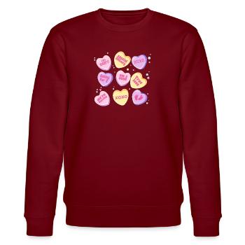 Schwangerschaft Neue Mutter Süßigkeiten Herz Niedliche Baby Enthüllung - Stanley/Stella Unisex Bio-Sweatshirt CHANGER  - Burgunderrot - Vorne - Nik (191cm) & Marisol (170cm)